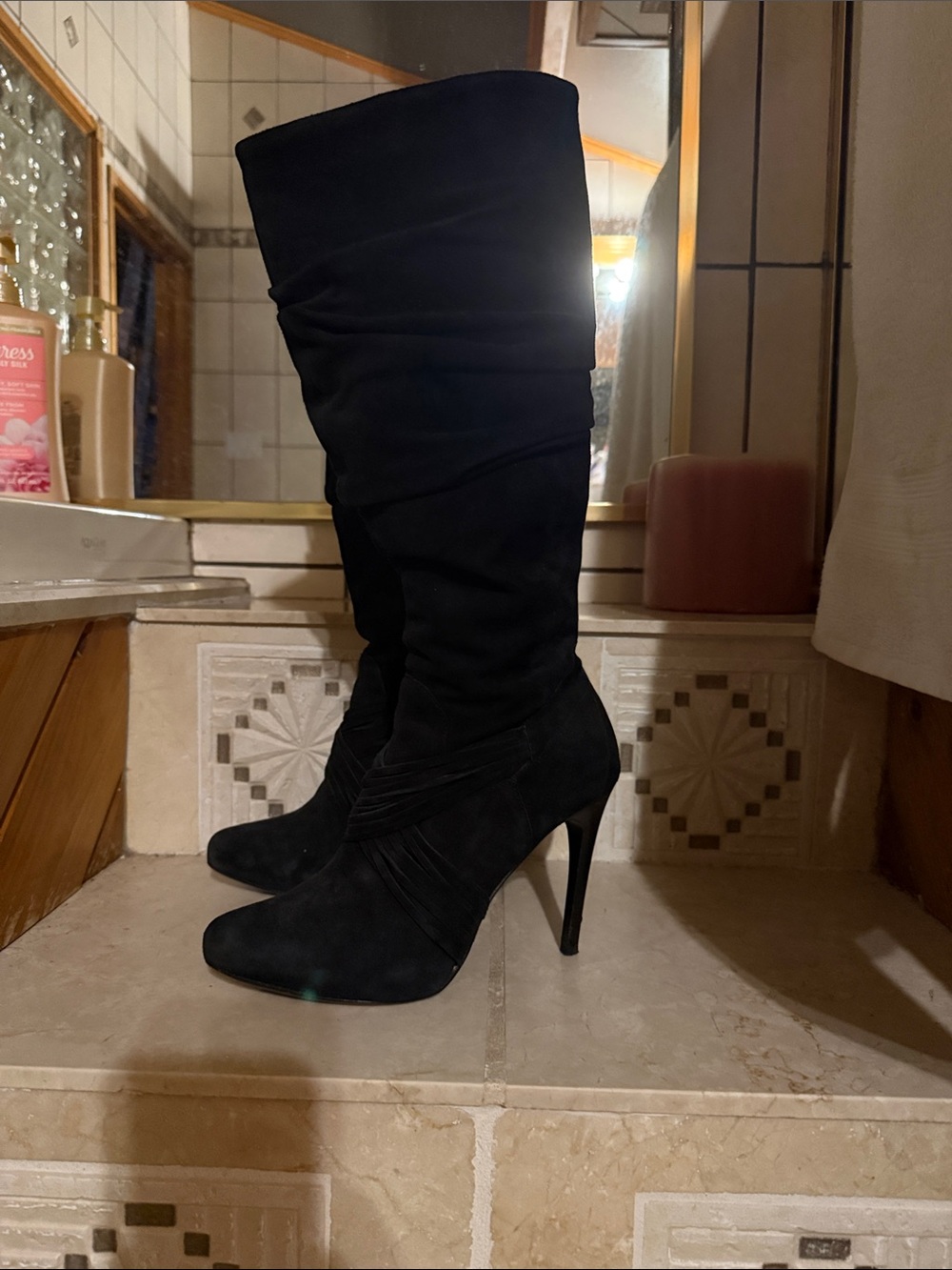 Donald J. Pliner Black Suede Knee-High Stiletto Boots